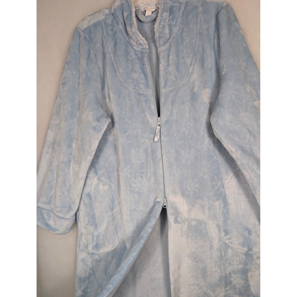 Charter Club Full Zip Robe Womens Large Blue Snowflake Fleece Plush Cozy Lounger